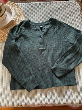 Old Navy Dark Olive Waffle Henley Shirt